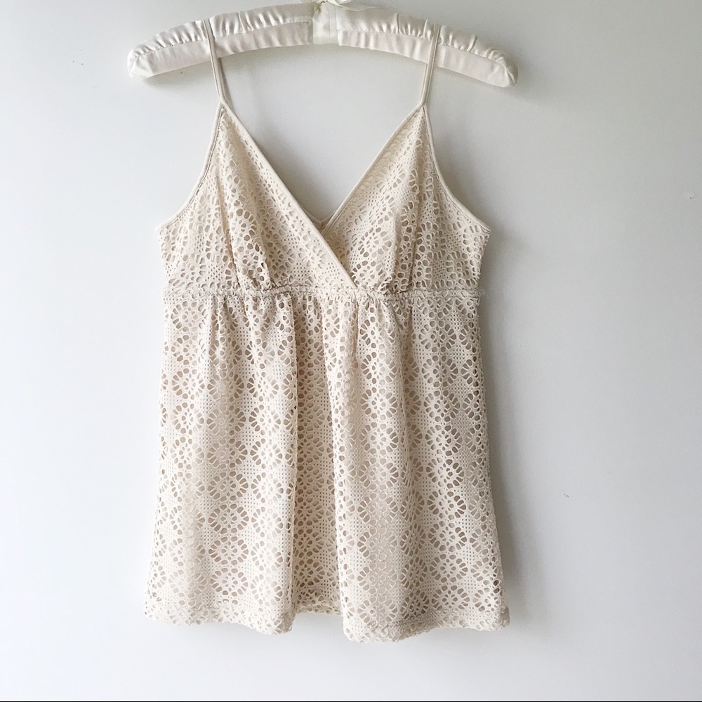 Express cream crochet camisole top surplice  empire waist baby doll Sz S